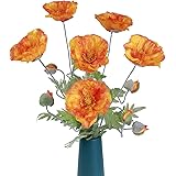 29 Inch Artificial Flowers Pack of 6 Poppy Silk Flowers with Flocked Leaves Long Stem Fake Flower Bouquet for Home Office Wed