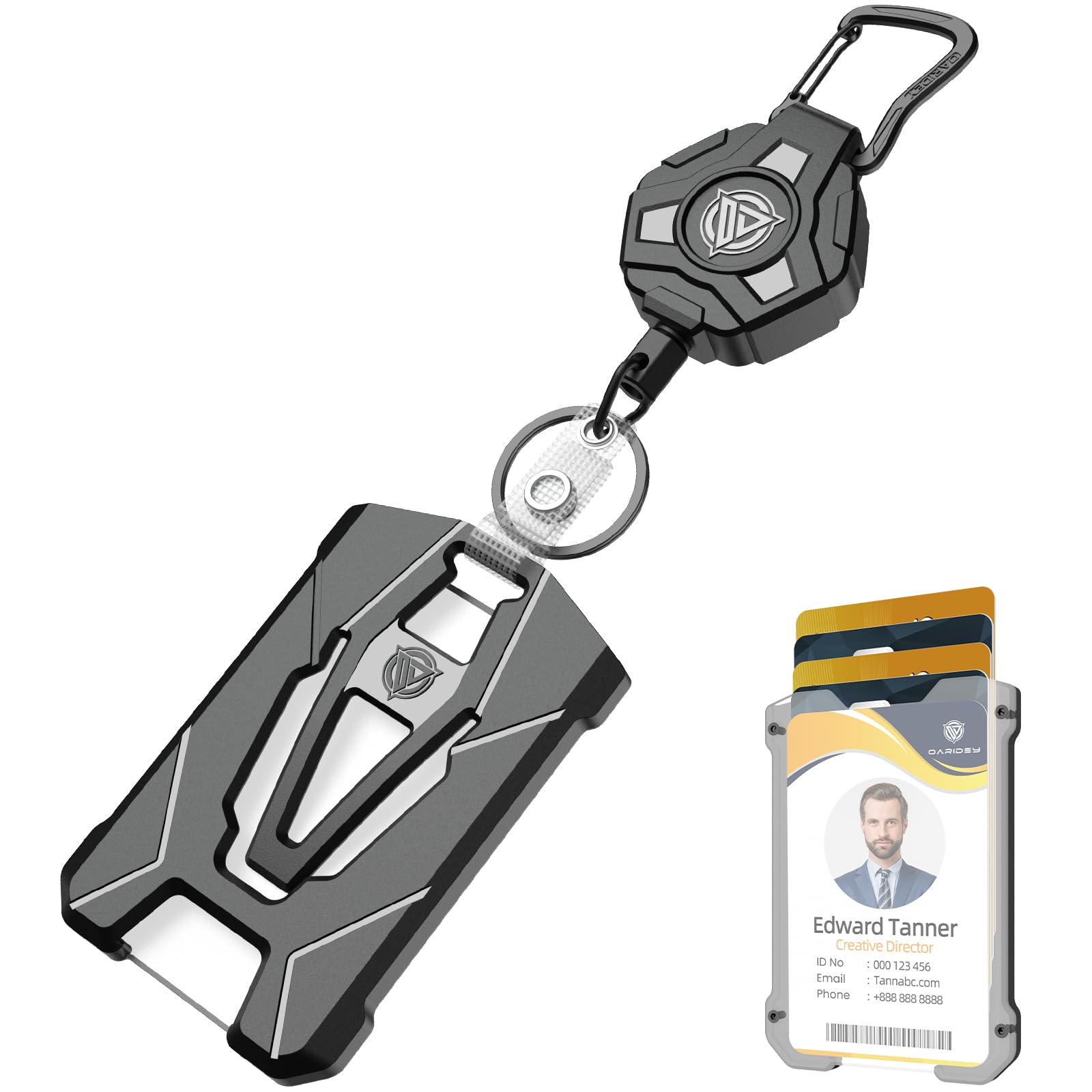 Oaridey Heavy Duty Retractable Badge Holder with Tactical ID Card Holder (Holds 6 Cards) - 31.5" Badge Reel Key Chain
