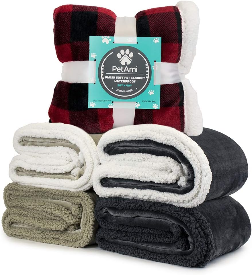 PetAmi Waterproof Dog Blanket for Bed, Couch, Sofa | Waterproof Dog Bed Cover for Large Dogs | Sherpa Fleece Pet Blanket Furniture Protector | Reversible Microfiber | 80 x 60 (Checkered Red) : Pet Supplies
