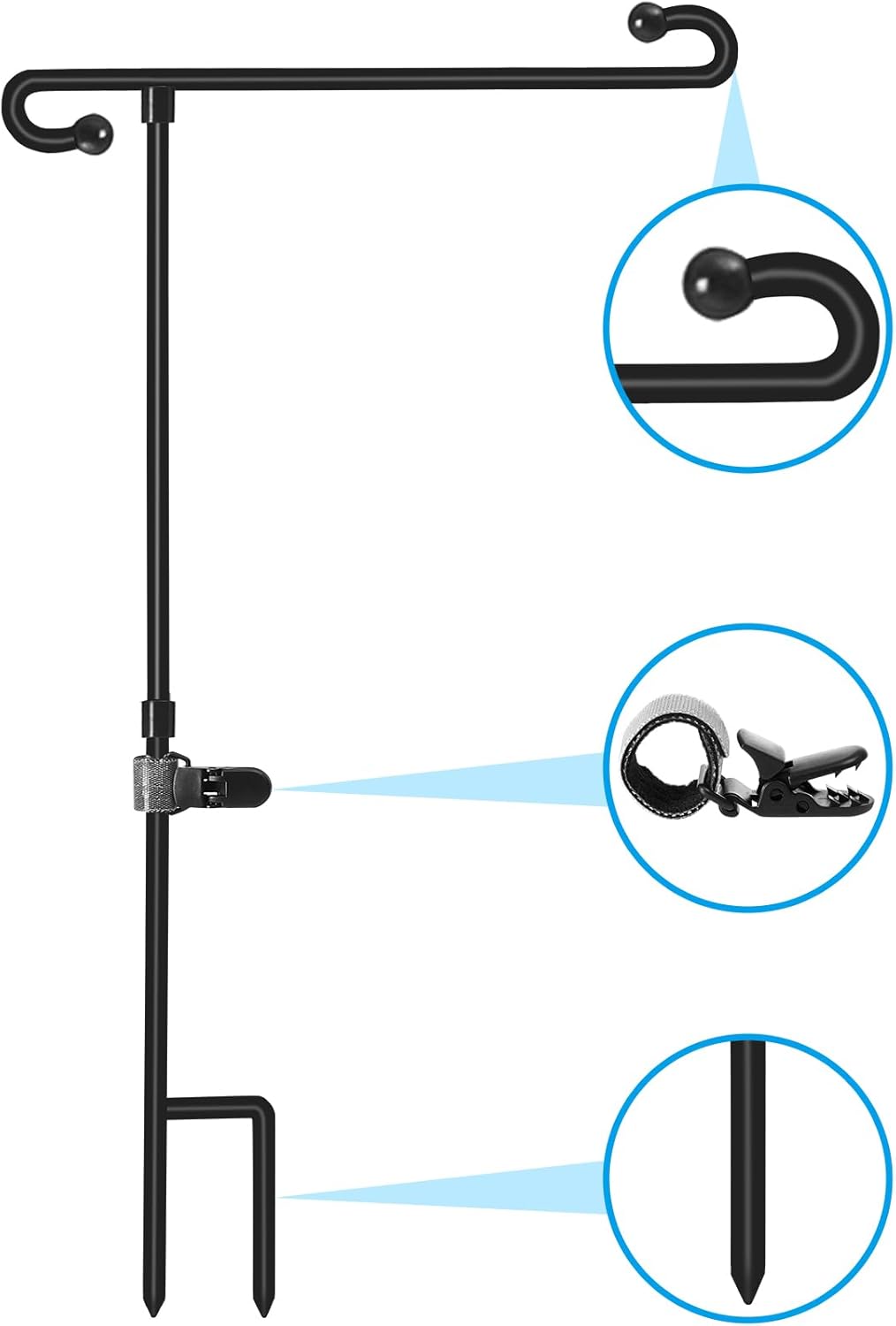 Flagpole Hardware - Garden Flag Stand Holder Pole with Flag Stopper and Clip Waterproof Powder-Coated Paint for 12 * 18 Garden Flags,Decorative Flags,Yard Flags,Seasonal Flags (1PCS)