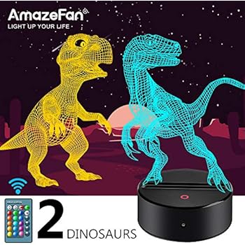 Dinosaur Night Light for Kids - 3D Dinosaur Lamp 16 Colors Optical Illusion Touch & Remote Control with 2 Acrylic Flats Best Christmas Birthday New Year Gifts for Boys Girls Kids Baby (2 Dinosaurs)