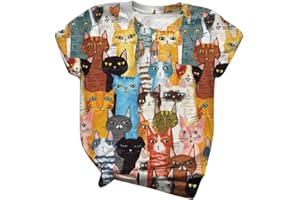 Shakumy Womens T Shirts Cat Printed Cute Funny Graphic Tees Short Sleeve Shirt Casual Summer Crewneck Tops Tunics Blouse
