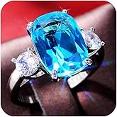 RKKOJJO 925 Sterling Silver Cubic Zirconia Ring Oval Blue Diamond Ring Engagement Ring Wedding Band Rings for Women
