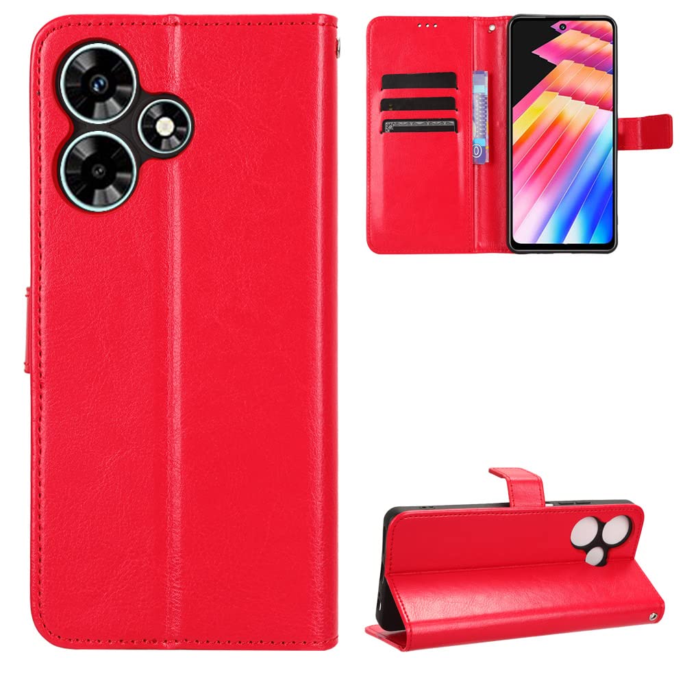 Infinix Hot 30i/30i NFC Case [Wallet Case] [Kickstand] [Card Slots] [Magnetic Flip Cover] Compatible with Infinix Hot 30i/30i NFC Smartphone(Red)