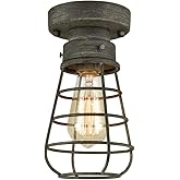 TENGIANTS Farm Rustic Ceiling Light Fixture Small Metal Caged Ceiling Light Mini Close to Ceiling Lamp with Unique Rust Finis