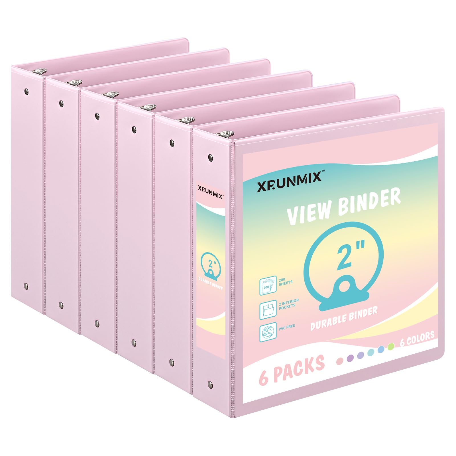 Photo 1 of 1-inch 2-inch 3-Ring Binder with Pockets, Basic Binders 1''2'' Color Binders, Holds Letter Size 8.5'' x 11'',200/450 Sheet Capacity, Bundle 6 Pack for Back to School (2'' Pink- 6 Packs)