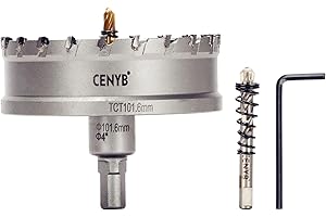 CENYB 4" (101.6mm) Tungsten Carbide Tipped Hole Saw with 2Pcs Titanium-Plated Pilot Drill Bits for Hard Metal,Stainless Steel,Iron,Aluminum Alloy,Wood and Plastic