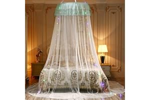 Dome Bed Canopy with LED Star Lights,Hanging Bed Curtains for Princess Girls Room 70 X 260cm / 27.5 X 102 inch