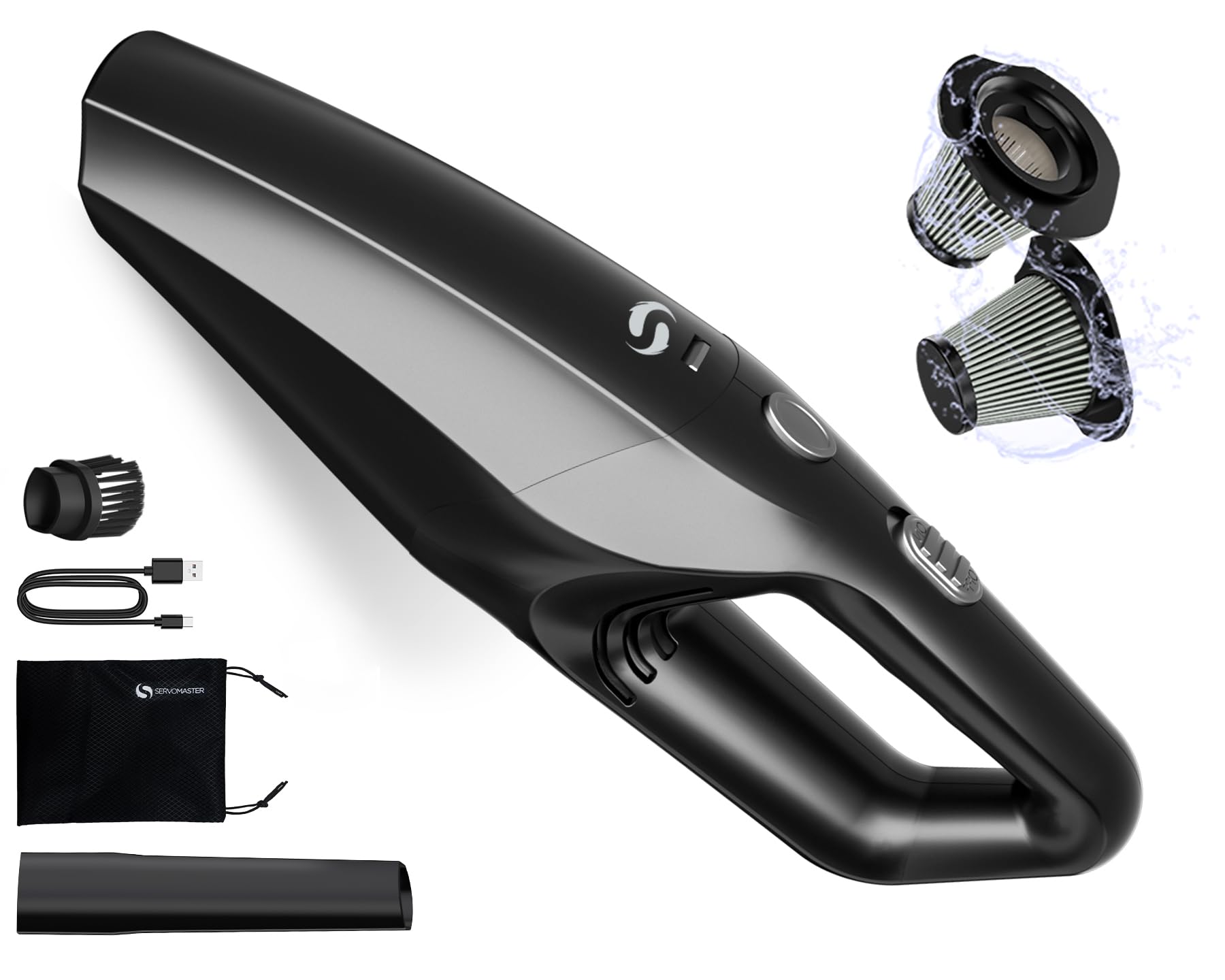 SERVOMASTER Handheld Vacuum Cordless, Car Vacuums Powerful with Rechargeable Battery, Portable Hand Held Vacuum Cordless with Washable HEPA Filter, Mini Vacuums Kit for Men and Women