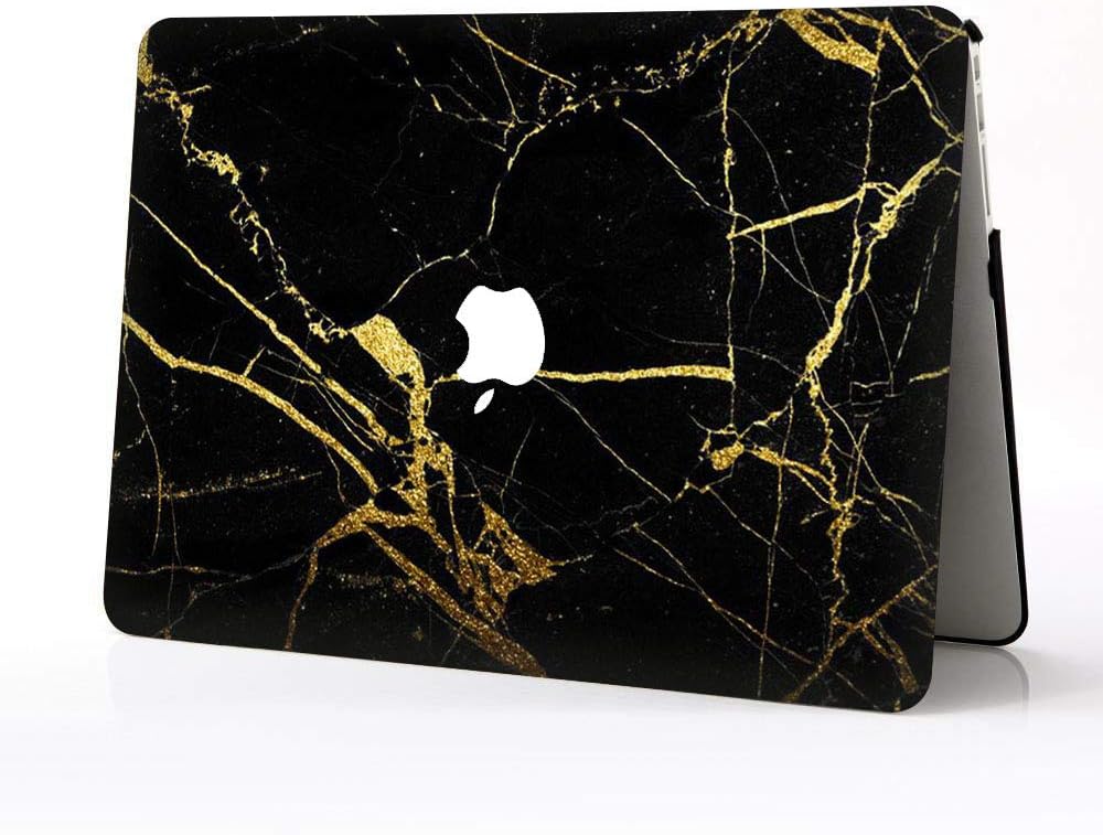 BERYLX Laptop Case Covers for Macbook 12 Inch,Black Golden Marble Pattern Design Printed Hard Plastic Shells Protection Cover Case Compatible MacBook 12" A1534