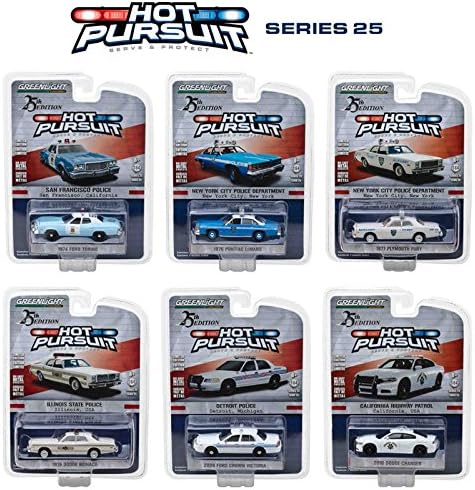 New 1:64 GreenLight Collection - HOT PURSUIT SERIES 25 ASSORTMENT Police Vehicles Set of 6pcs Diecast Model Car By Greenlight