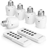 SURAIELEC White Remote Control Light Socket, E26 E27 Bulb Base, 100FT Range | Wall Mountable Wireless Light Switch for Lamps, Pull Chain Light Fixture, Pull String (5 Sockets 2 Remotes, Shorter Version)