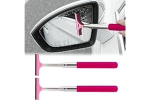 jeseny 2 PCS Car Rearview Mirror Wiper Telescopic Auto Mirror Squeegee Cleaner 98cm Long Handle Car Cleaning Tool Mirror Glass Mist Cleaner (Red)