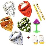 Premium Baby Bandana Drool Bibs for Girls and Boys 10-Pack Gift Set for Drooling and Teething,Baby Pacifier Clips+Baby Anti Slip Socks+Baby Natural Teething Toy+E-Book!