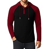 KUYIGO Mens Hoodie Long Sleeve Casual Athletic Workout Fashion Pullover Hooded Contrast Collar Sweatshirt with Drawstring