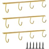 Mug Hanger Under Cabinet 3 Pcs Mug Rack Wall Mounted Coffee Cup Rack - Gold | Iron, Storage, Organizer, for Kitchen, Dining Bar, Coffee Bar, Displaying, Mugs, Hanging, Under Shelf