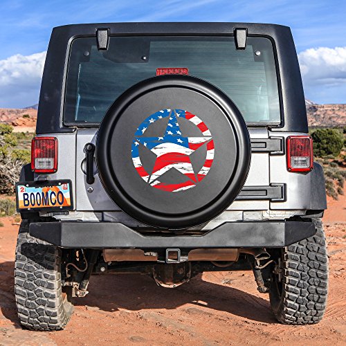 Boomerang 35" American Flag Distressed Star Rigid Spare Tire Cover (Plastic Face & Vinyl