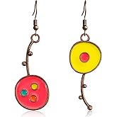unixmoment Handmade Bohemian Vintage Asymmetric Flower Geometry Enamel Dangle Drop Earrings For Women