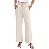 NILOUFO Women's High Waist Wide Leg Pants Elastic Drawstring Casual Loose Flowy Trousers with Pockets