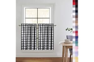 CAROMIO Buffalo Check Kitchen Curtains 36 Inches Length, Buffalo Plaid Gingham Tier Curtains for Kitchen Cafe Curtains Bathroom Window Curtain, Black/White