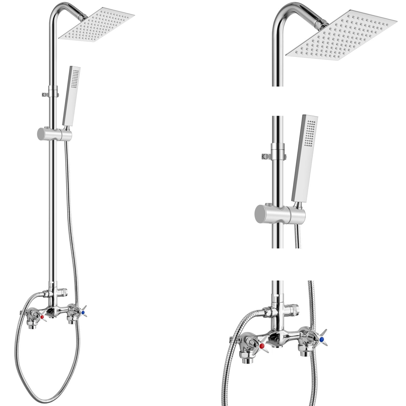 Photo 1 of Aolemi Wall Mount Outdoor Shower Kit,Outdoor Shower Fixtures Faucet System with Handheld Spray,Double Handle 6 Inch Center Exposed Shower,with 6" Shower Head Polish Chrome
