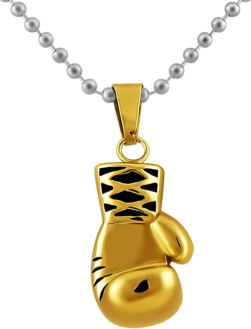 men's jewellery, gold boxing glove necklace, stainless steel chain, gift, men’s boxing sport, fighting, gift for friend / husband