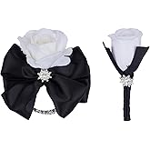 Weslymoo Black Corsage and Boutonniere Set, Prom Artificial Flower Wrist Corsage Bracelets, Homecoming Corsage Wristlet, Boutonniere for Men Wedding Flowers Accessories Prom Suit Decorations