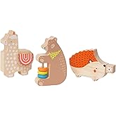 Manhattan Toy Musical Forest Trio 3 Piece Wooden Toy Set for Toddlers with Bear Rattle, Llama Clacker & Hedgehog Guiro
