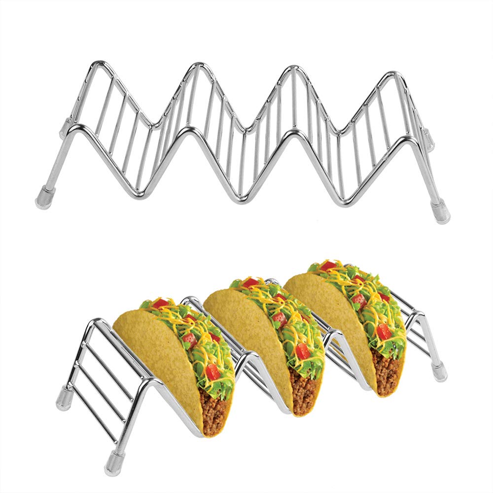 Poualss Stainless Steel Taco Holders Stand (4Pack) Rustproof Taco Rack for Hard or Soft Shell Tacos