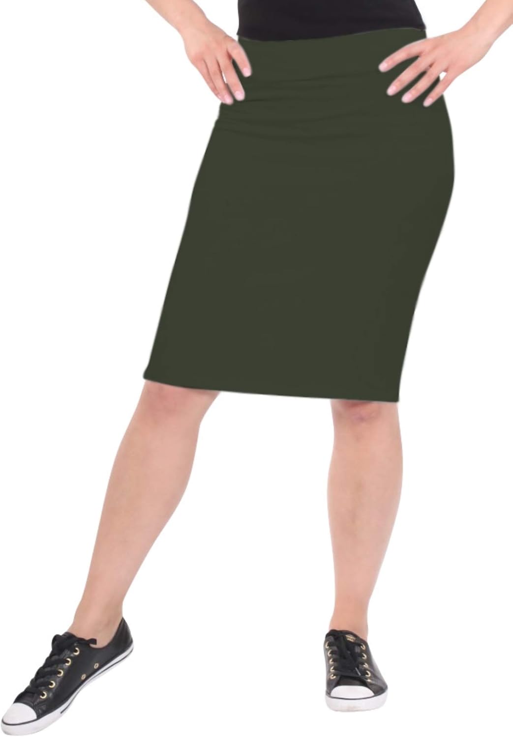 Kosher Casual Womens Modest Knee-Length Fitted Lightweight Cotton Spandex Pencil Skirt