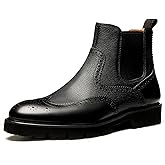 Jepsen Gord Men's Chelsea Boots Genuine Leather Dress Boots for Men Wingtip Brogue Formal Business Casual Ankle Boots