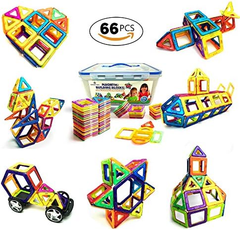 Magnetic Blocks 66 Piece Set of Magnetic Tiles โ Fun Creative Magnetic Building Blocks Set for Kids Aged 3 and Older โ Great Educational 3d Building Blocks for Learning While Playing