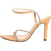 FIFILAPIN Women's Rhinestone Strap Stiletto Sandals with Ankle Strap Buckle Sexy Pointed Open Toe Non-Slip Slingback Formal High Heel Sandals for Party, Evening, Wedding