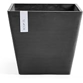 Ecopots Rotterdam Square Flower Planter, Dark Grey, 12" | Modern Style, Durable Recycled-Based Composite Construction, Weather and UV-Resistant, for Indoor/Outdoor Use