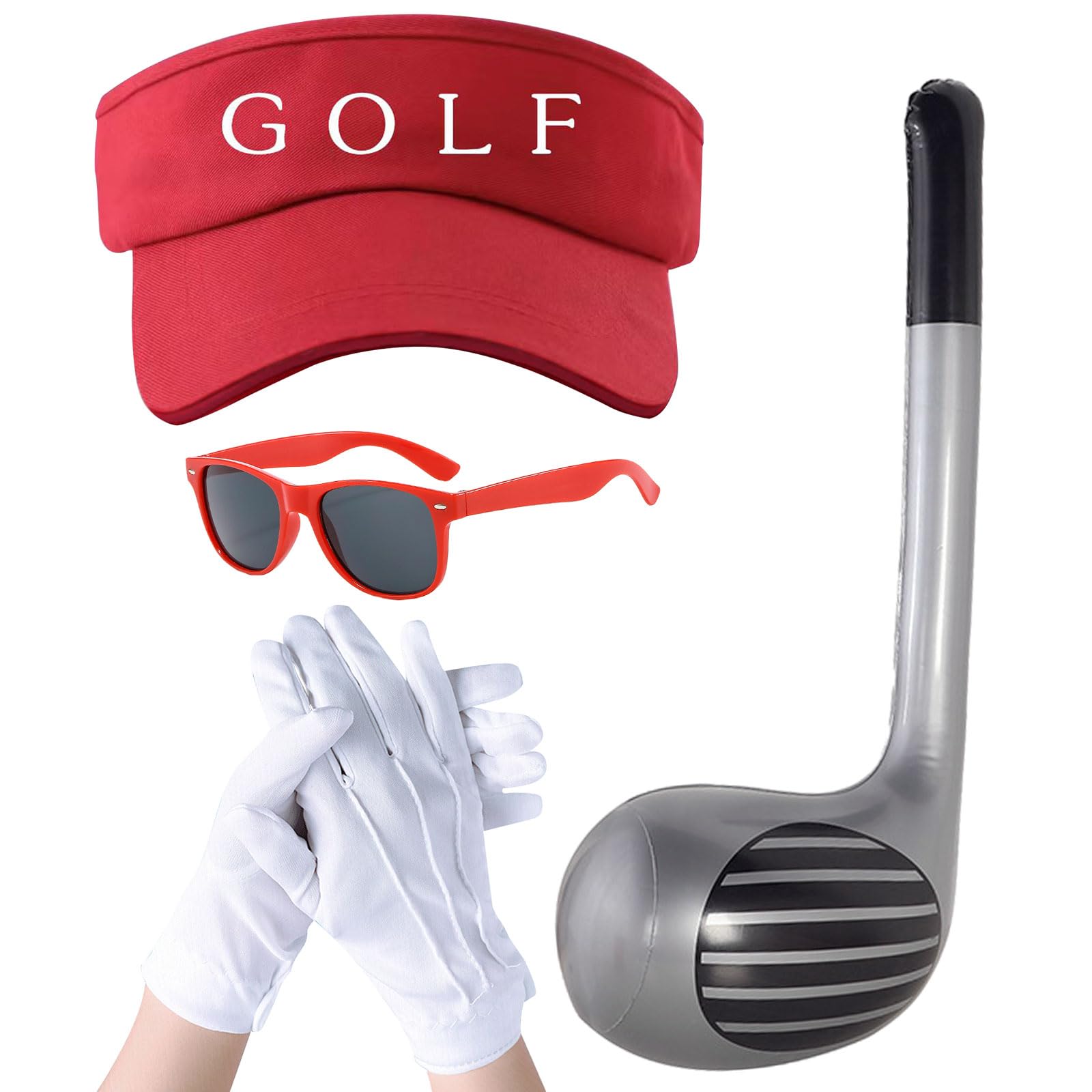 UILYNIU 4 Pieces Golf Fancy Dress Costume Accessories Inflatable Golf Club Red Golf Visor White Gloves Sunglasses, Fancy Dress Accessory for Halloween Adults Kids Costumes Golf Cosplay Party (4PCS)