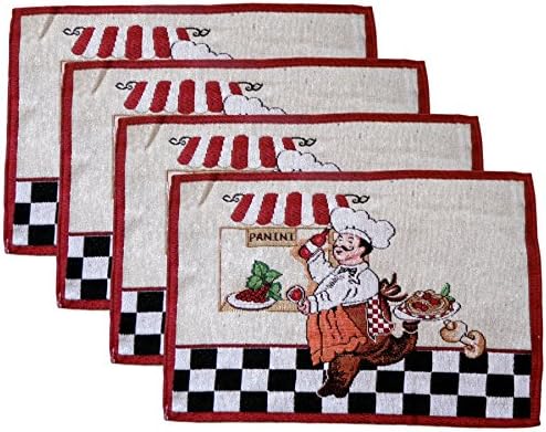 Woven Tapestry Place Mats - Fat Chefs - Set of Four (Panini / Pizza Chef)