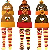 CAMIRUS 6PCS Thanksgiving Turkey Trot, 3Pcs Beanie Hat and 3Pcs Socks Thanksgiving Day Turkey Beanie Hat for Adults Men Women