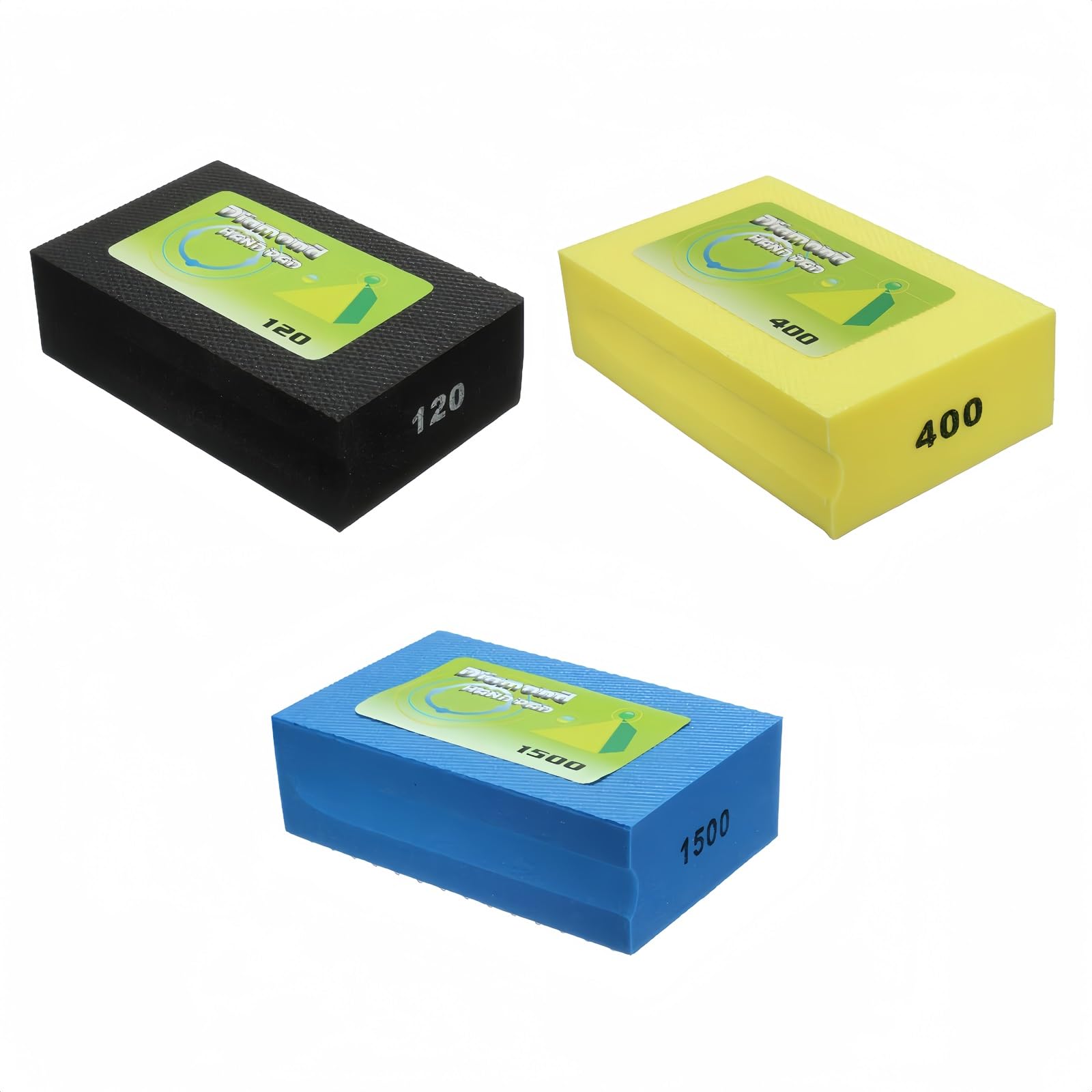 Boxonly 3 PCS Sanding Blocks 120 Grits+400 Grits+1500 Grits Polishing Grinding Block Diamond Polishing Hand Pads Block for Granite Marble Glass Grinding