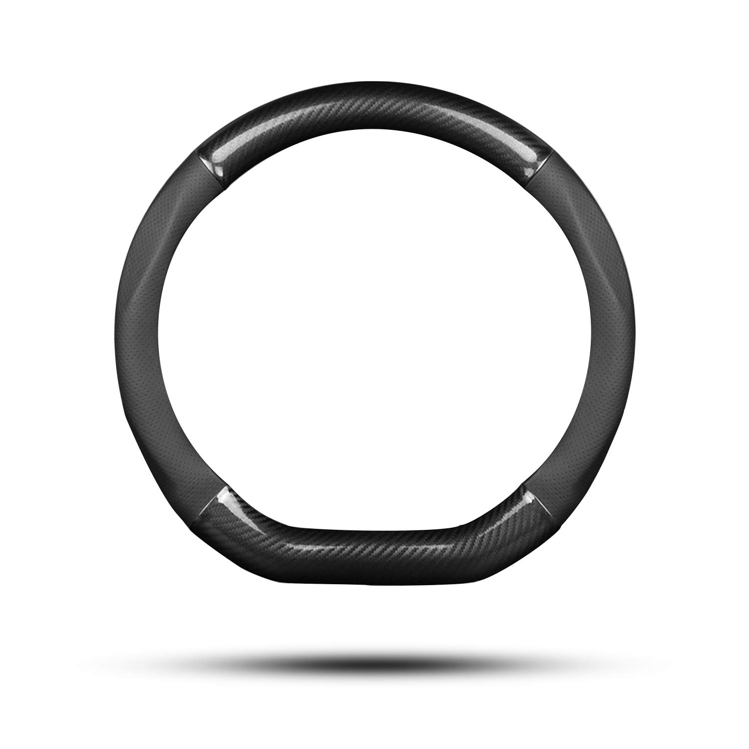 Ergocar Car Steering Wheel Cover Non-slip Car Steering Wheel Protector Sport D-shape Carbon Fiber & PU Leather Universal For Diameter 38cm(15") (Black)