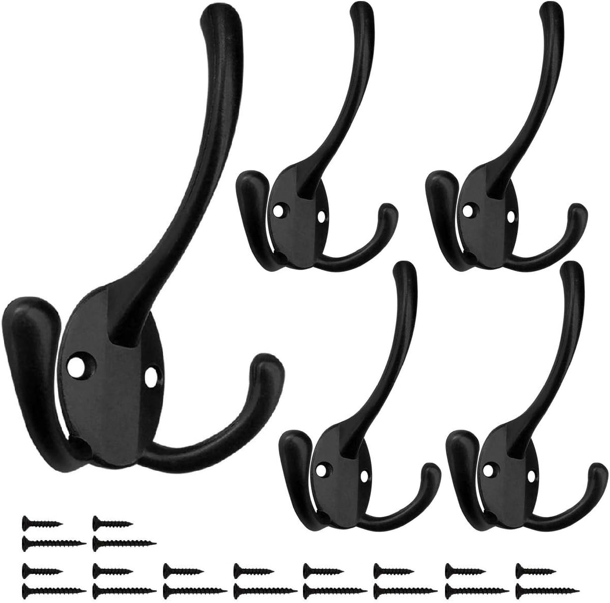 Wall Mounted Coat Hooks 5 Pack Heavy Duty Black Hardware Robe Hooks Decorative for Single Hanging Coats Towel Cubicle Classroom Kitchen Bath Backpack Hat Hook: Home Improvement