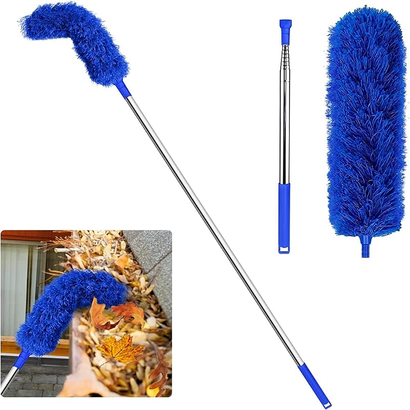 Niukuyu Gutter Cleaning Brush Telescopic Pole 8.2ft Roof Guard Cleaner Tool Blue