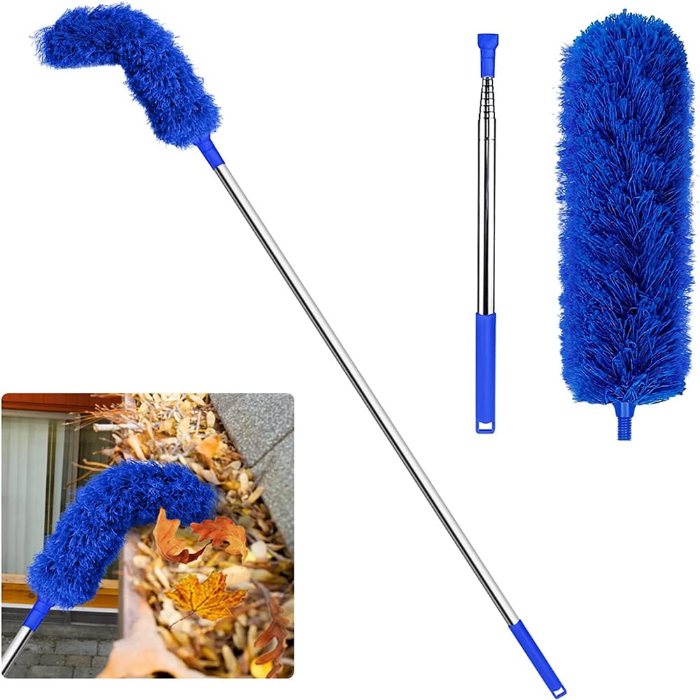 Niukuyu Gutter Cleaning Brush Roofing Tool with Telescopic Extendable Pole 8.2Ft Guard Cleaner Tool Easy Remove Leave, blue