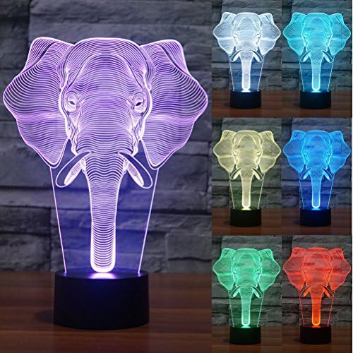 ZLTFashion 3D Visual Optical Illusion Colorful LED Table Lamp Touch Animal Night Light Christmas Prank Gifts Romantic Holiday Cute Cool Creative Gadget (Elephant 2)