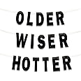 Ushinemi Black Older Wiser Hotter, Funny Birthday Banner for Men Women, Glitter Birthday Party Decorations