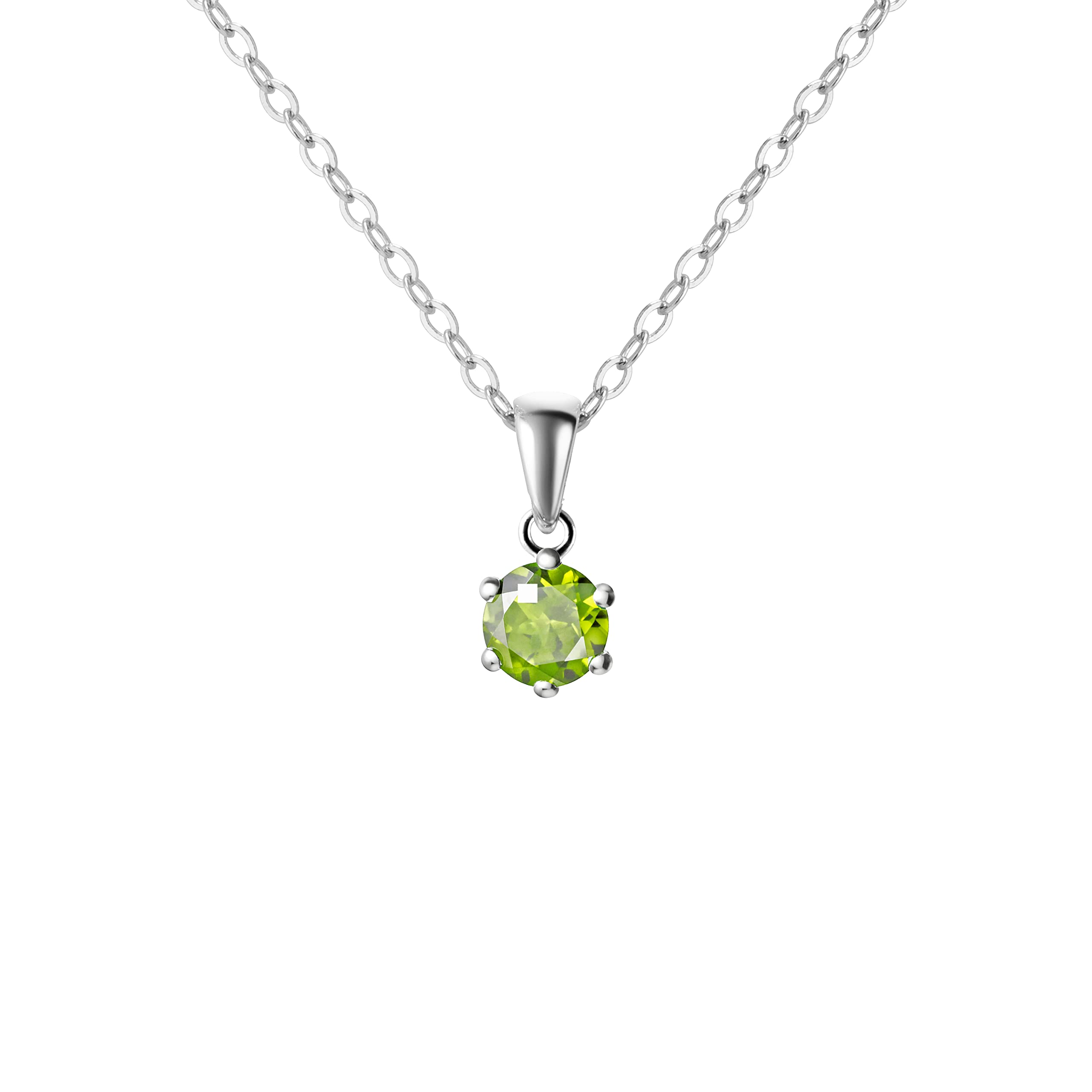 Franki Baker Sterling Silver Small & Dainty 4mm Round Natural Peridot Gemstone Pendant. Chain Length: 50cm. Pendant Length with bale: 10 mm