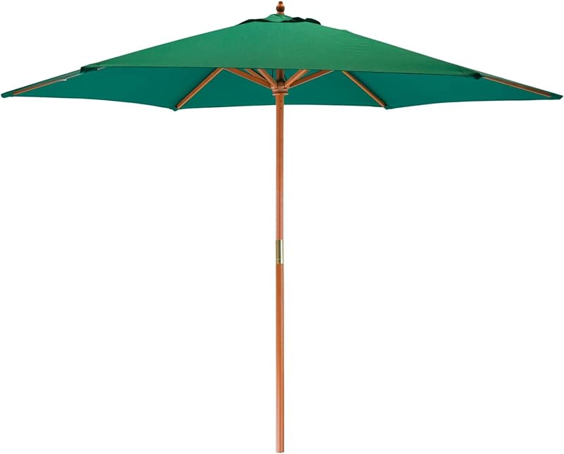 Harbour Housewares Green Garden Parasol 2.7m Pulley Wooden Umbrella