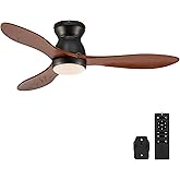 VONLUCE Ceiling Fans with Lights, 42 Inch Ceiling Fan and Remote, 6-Speeds Noiseless Reversible DC Motor, 3CCT, Wood Ceiling Fan for Farmhouse Bedroom Indoor Outdoor, Black