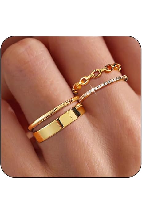 Gold Rings For Women FICXOR ,Dainty Gold Stacking Rings Set 14K