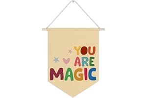 WUCHJ Kids Nursery Canvas Wall Banners, Colorful You Are Magic Hanging Display Pennant Flags, Inspirational Wall Decor for Kids Nursery Toddler Room Bedroom Playroom 11x14 Inch