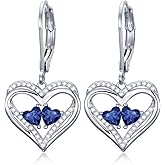 IMZM Sapphire Dangle Drop Earrings for Women Heart Leverback Earrings September Birthstone Jewelry Christmas Anniversary Birthday Jewelry Gifts for Her Mother Wife Girlfriend